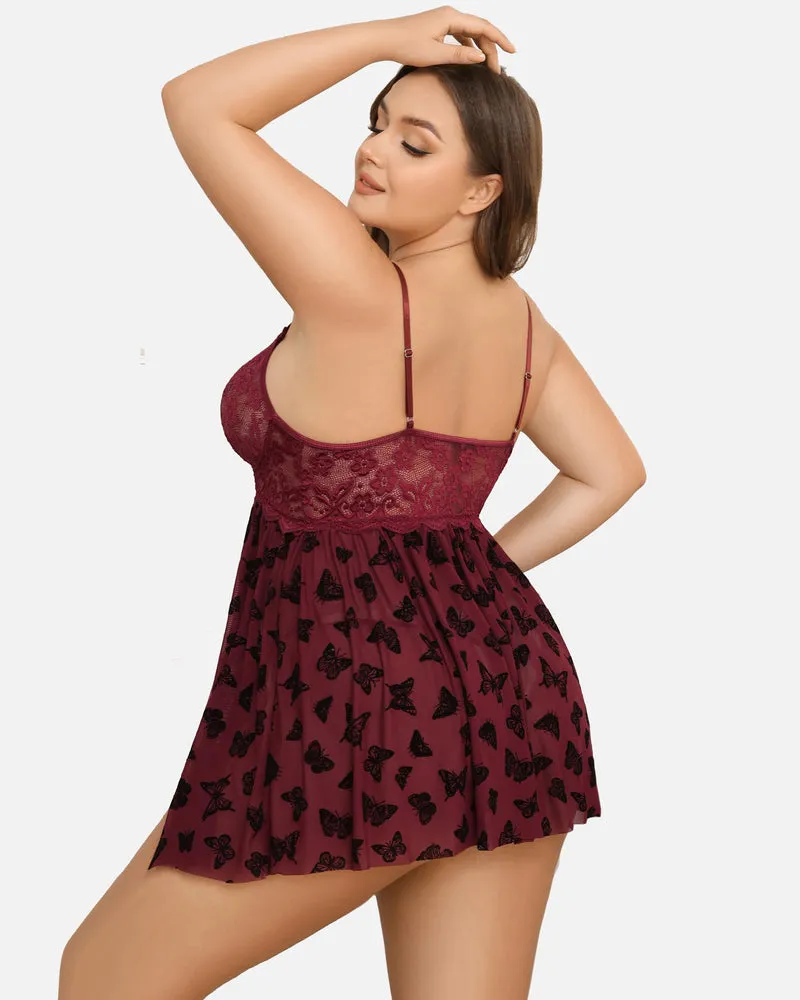 Plus Size Lace Leopard Side Slit Nightdress