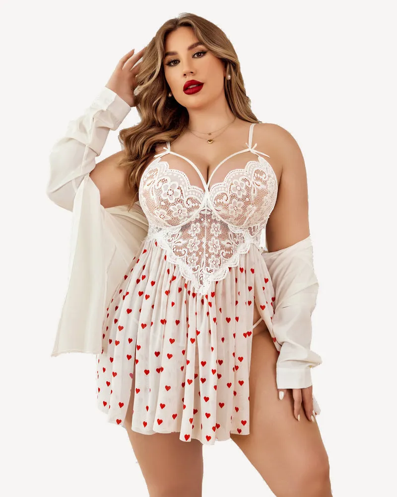 Plus Size Lace Leopard Side Slit Nightdress