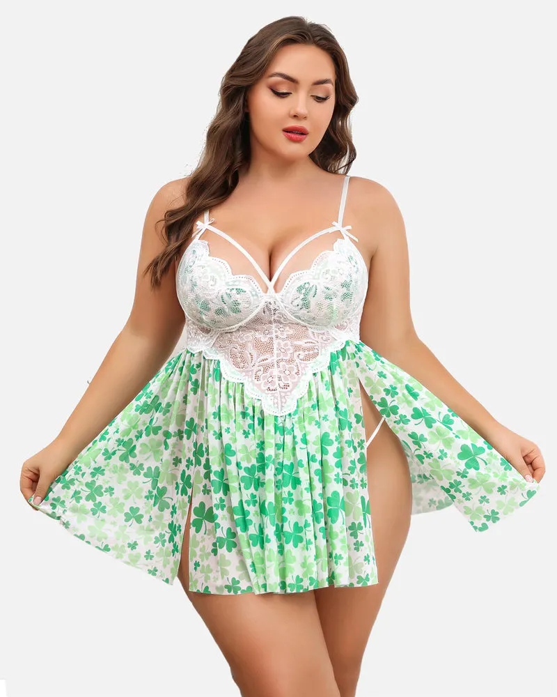 Plus Size Lace Leopard Side Slit Nightdress