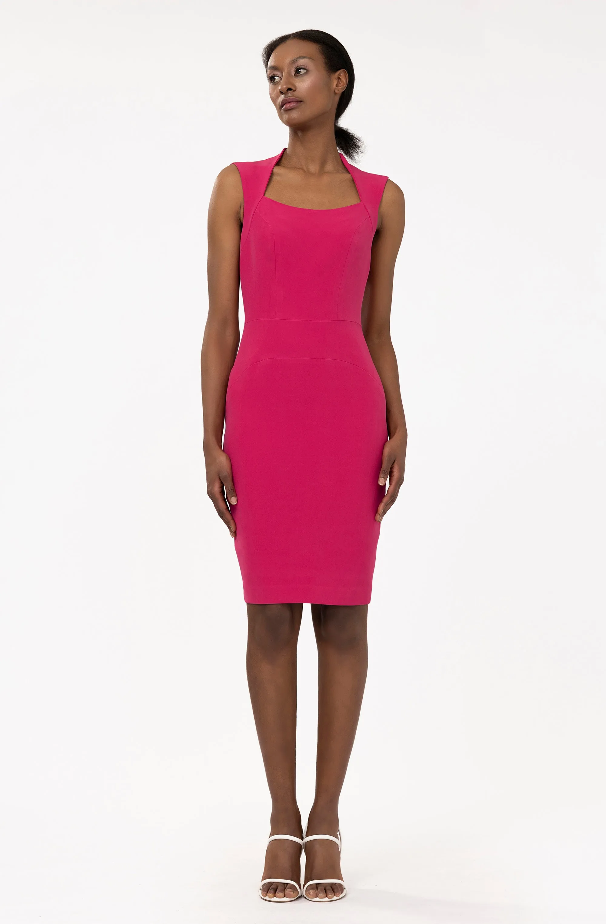 Queen Anne Neckline Fitted Dress