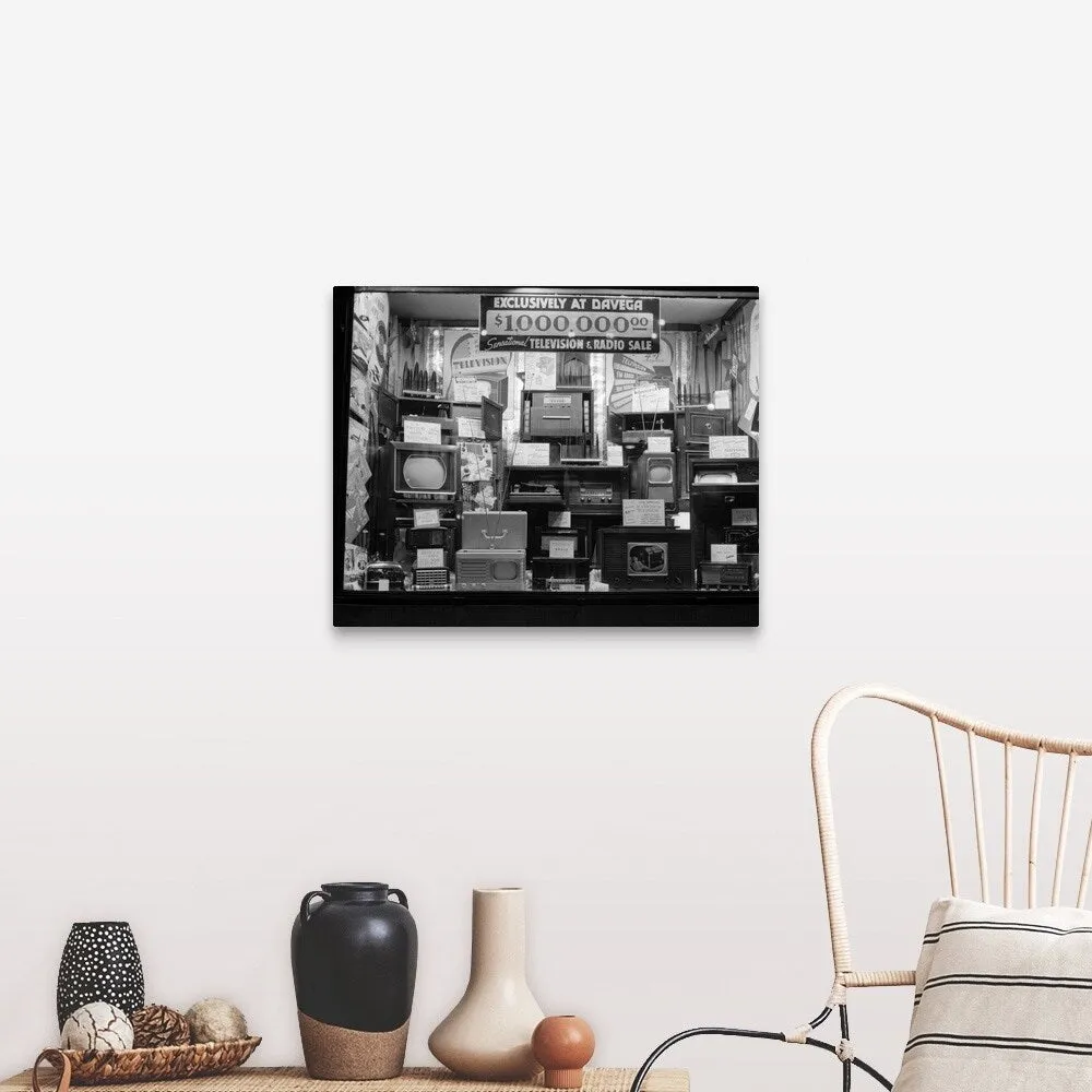 "1940's Window Of Store Selling Radios And Televisions Advertising A Million D" Canvas Wall Art