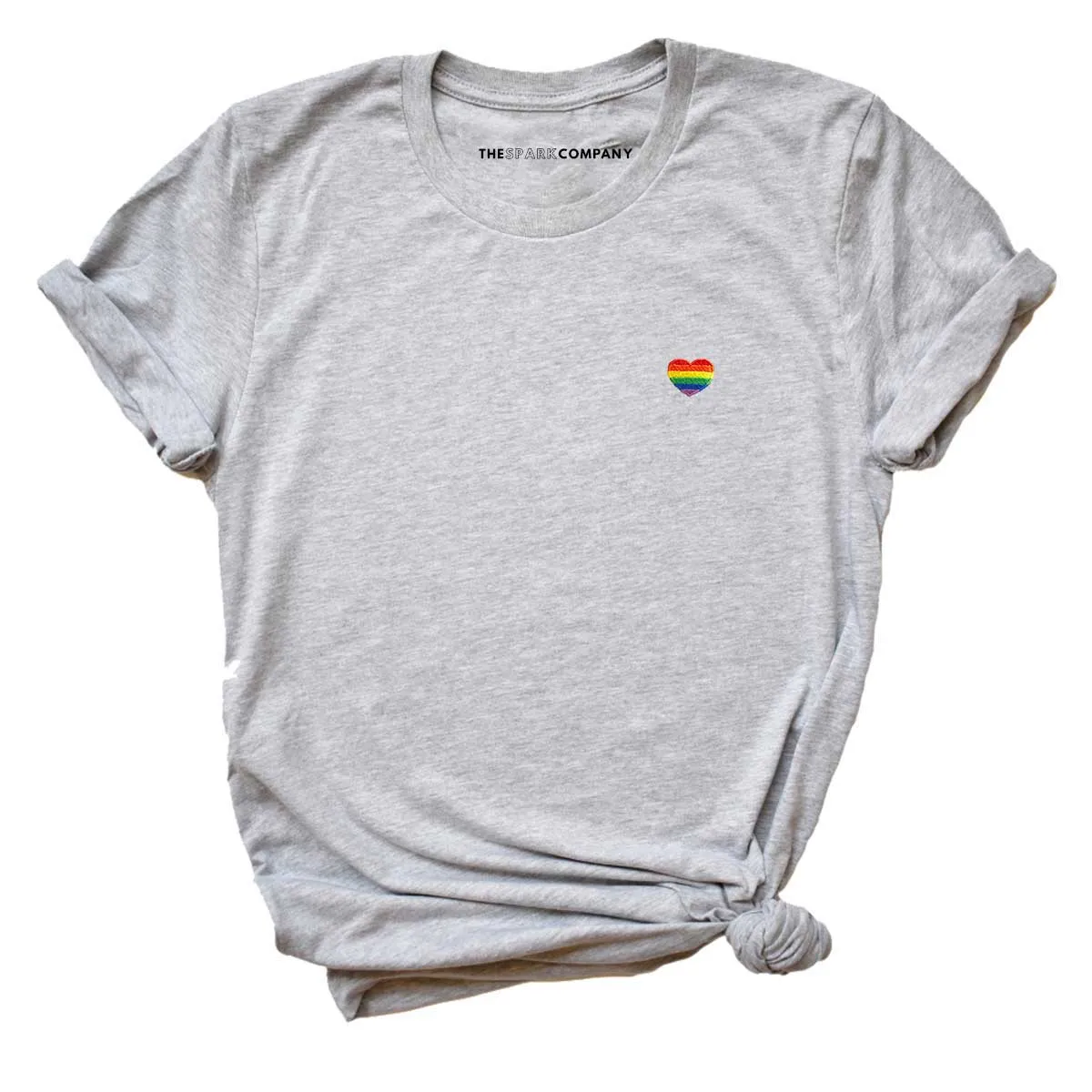 Rainbow Heart Embroidery Detail LGBTQ  Pride T-Shirt