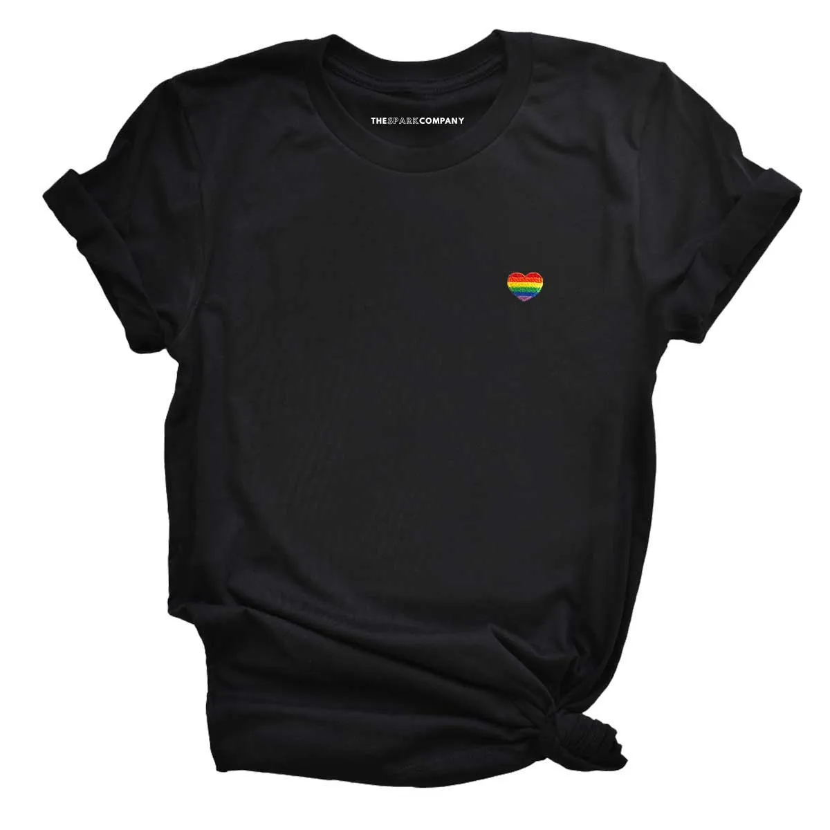 Rainbow Heart Embroidery Detail LGBTQ  Pride T-Shirt