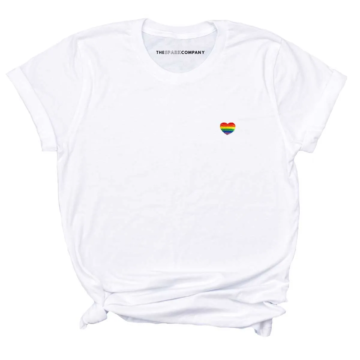 Rainbow Heart Embroidery Detail LGBTQ  Pride T-Shirt