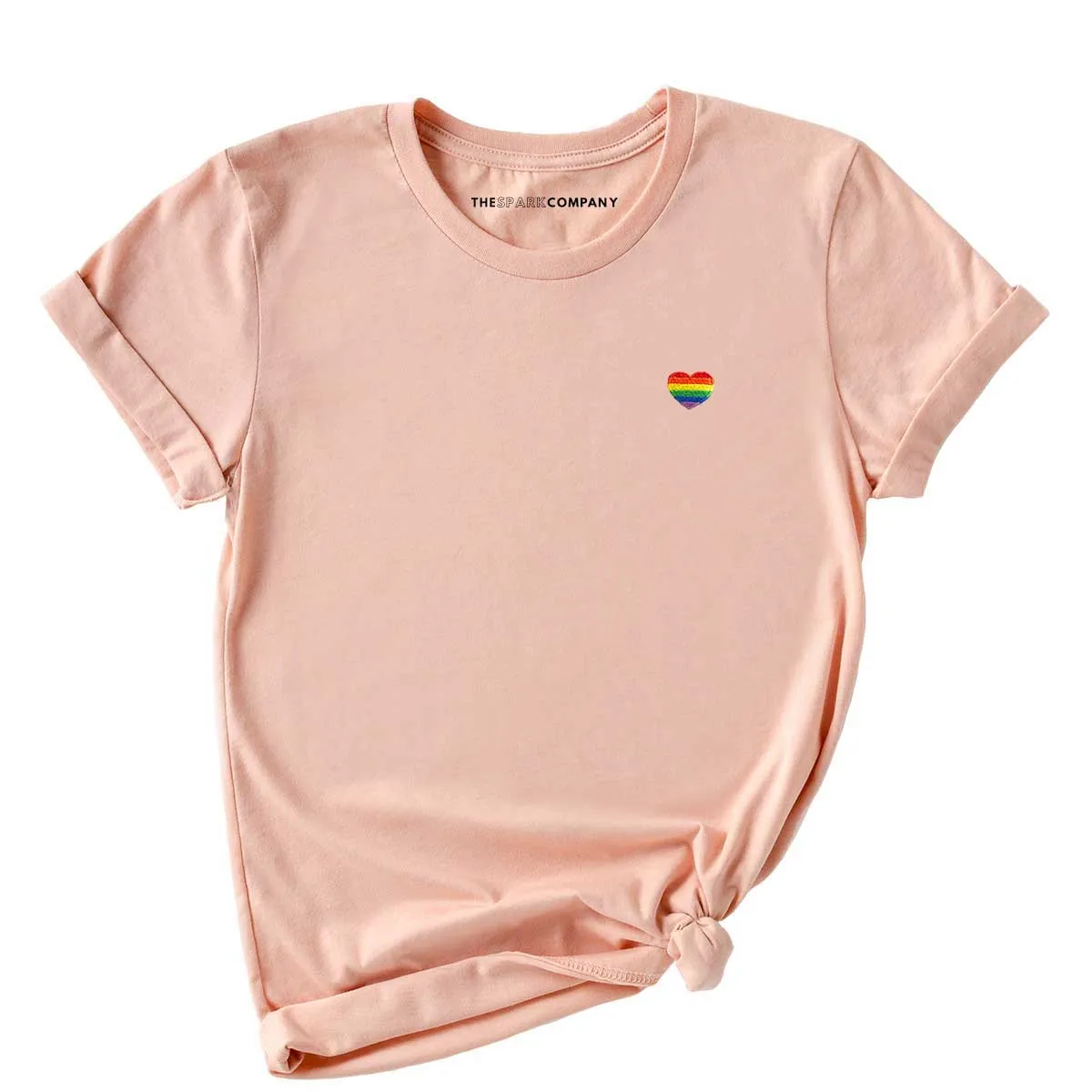 Rainbow Heart Embroidery Detail LGBTQ  Pride T-Shirt