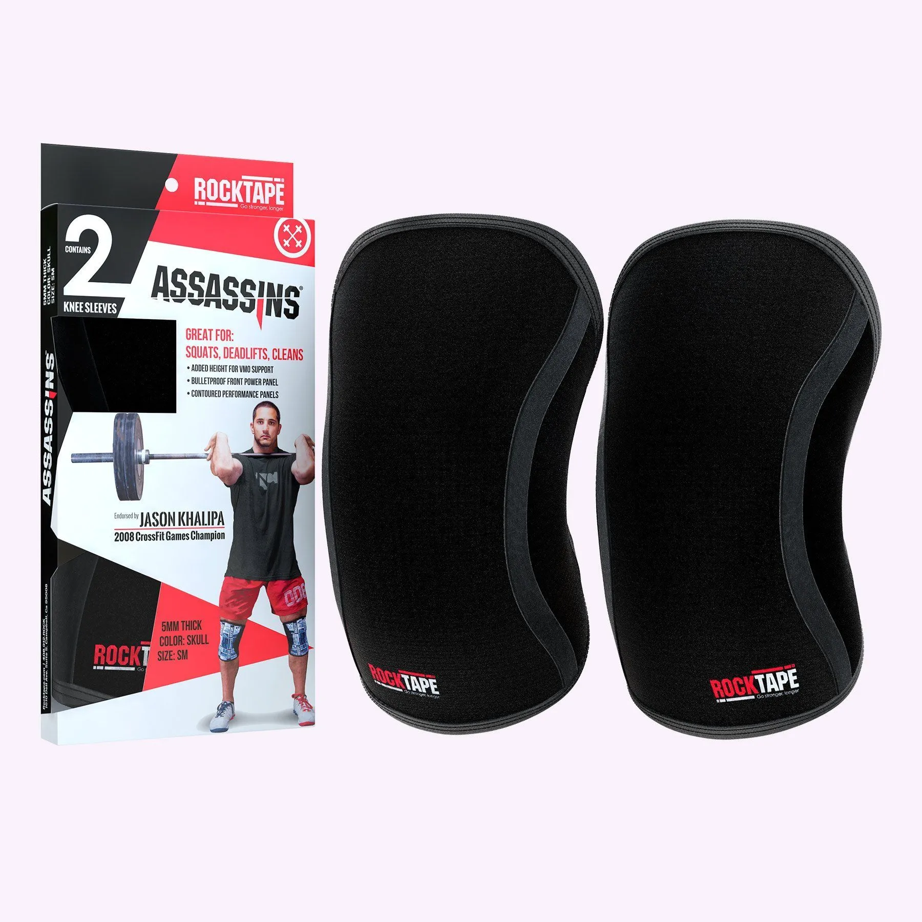 RockTape Assassins Knee Sleeves - 5mm & 7mm - Black - PAIR