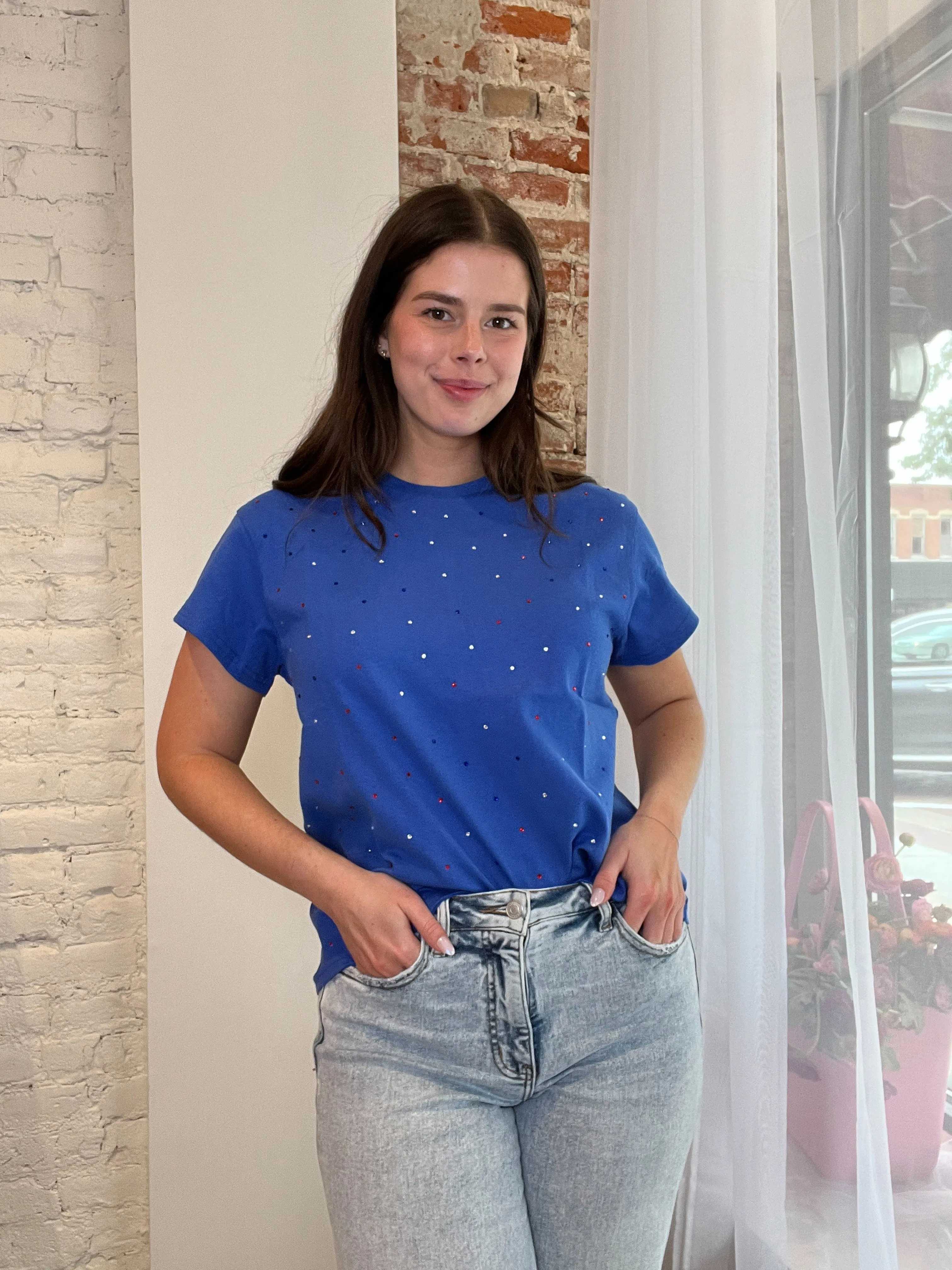 Shine Bright Royal Blue Rhinestone Tee