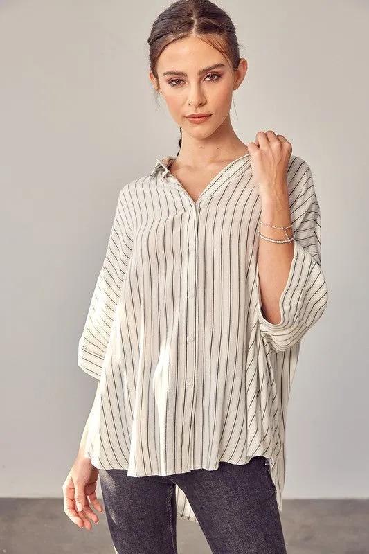 STRIPE PRINTED KIMONO SLEEVE SHIRT