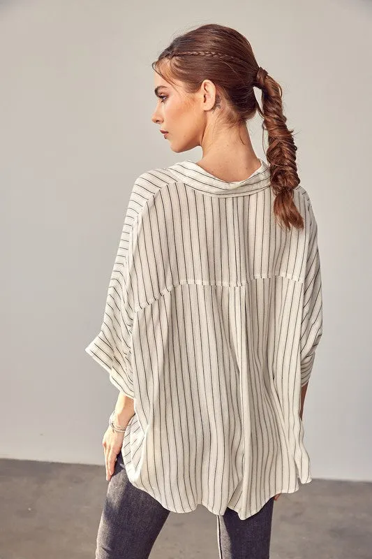 STRIPE PRINTED KIMONO SLEEVE SHIRT