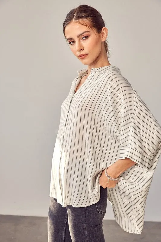 STRIPE PRINTED KIMONO SLEEVE SHIRT