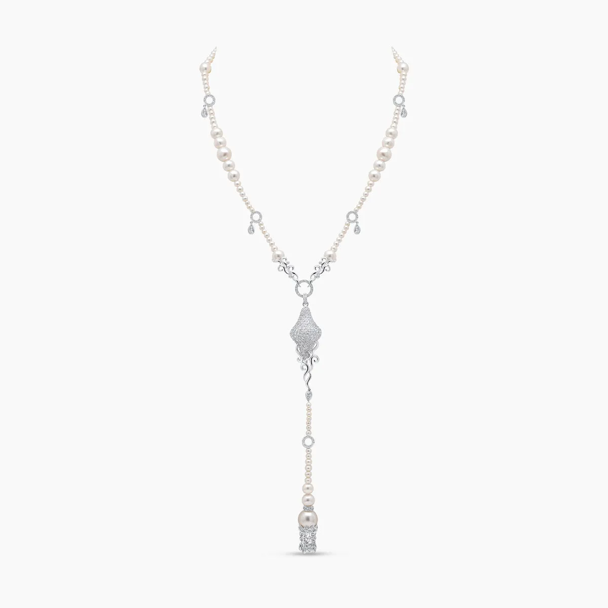 Tassel 18K Gold Freshwater Pearl and Diamond Necklace