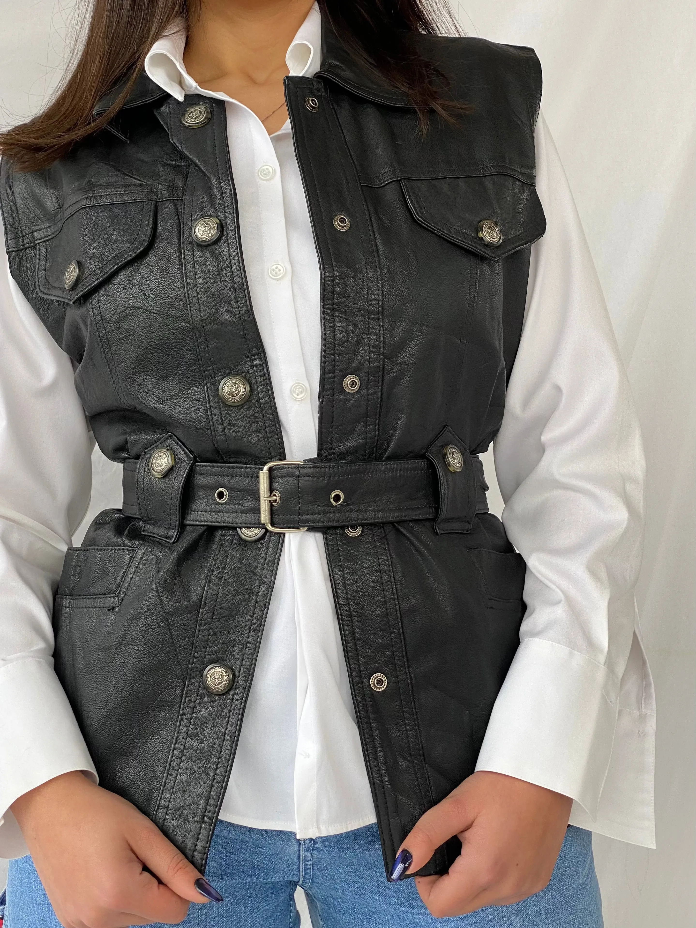 Vintage Classic Woman Genuine Leather Biker’s Vest