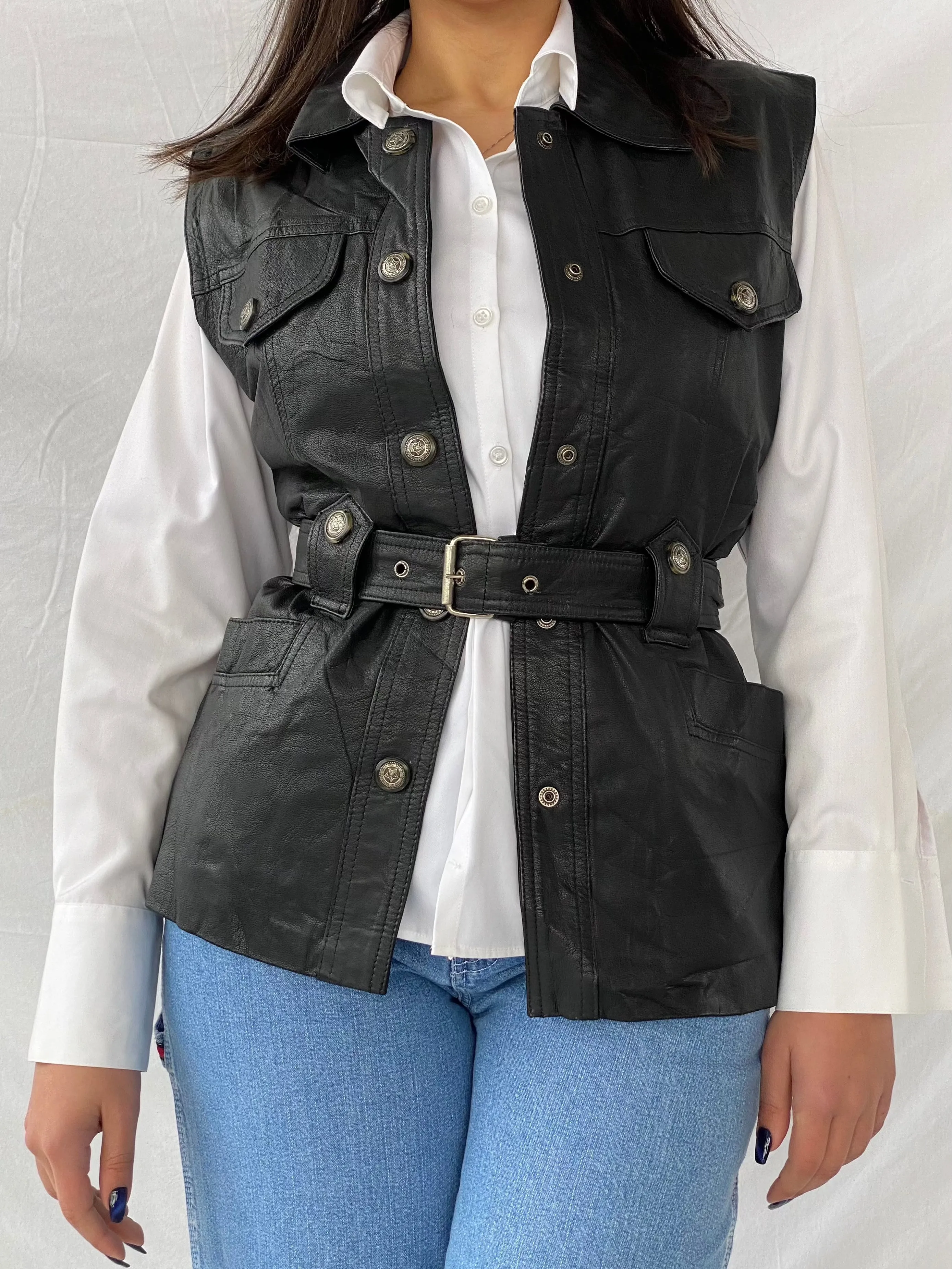 Vintage Classic Woman Genuine Leather Biker’s Vest