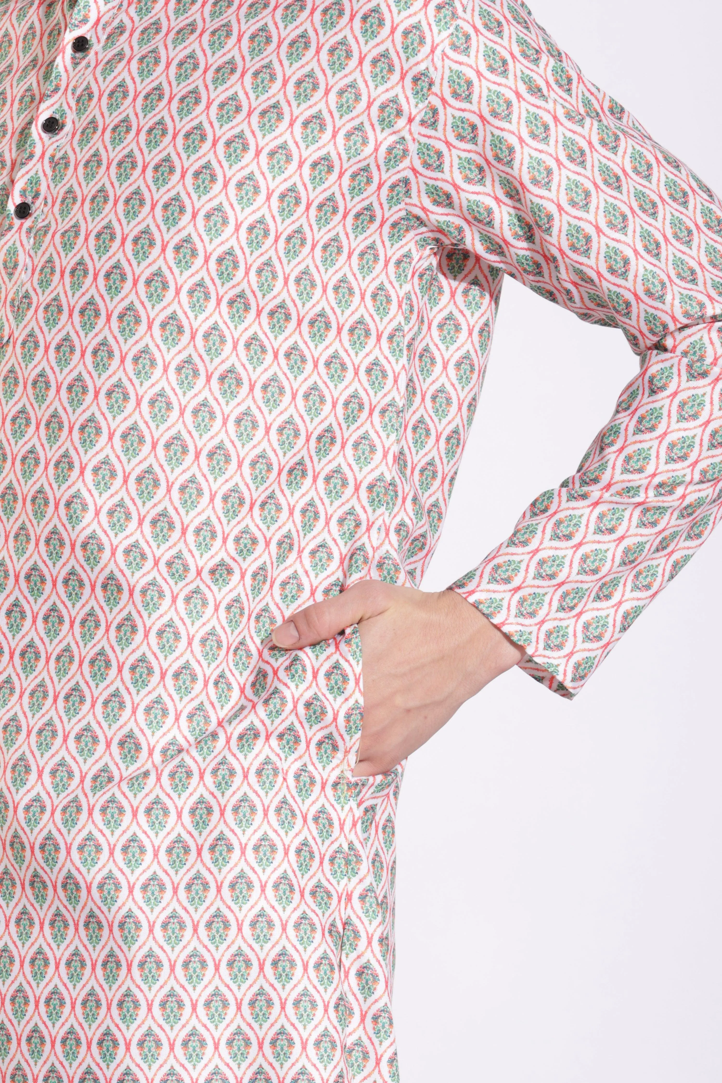 Vintage Ethnic Light Pink Print Cotton Kurta