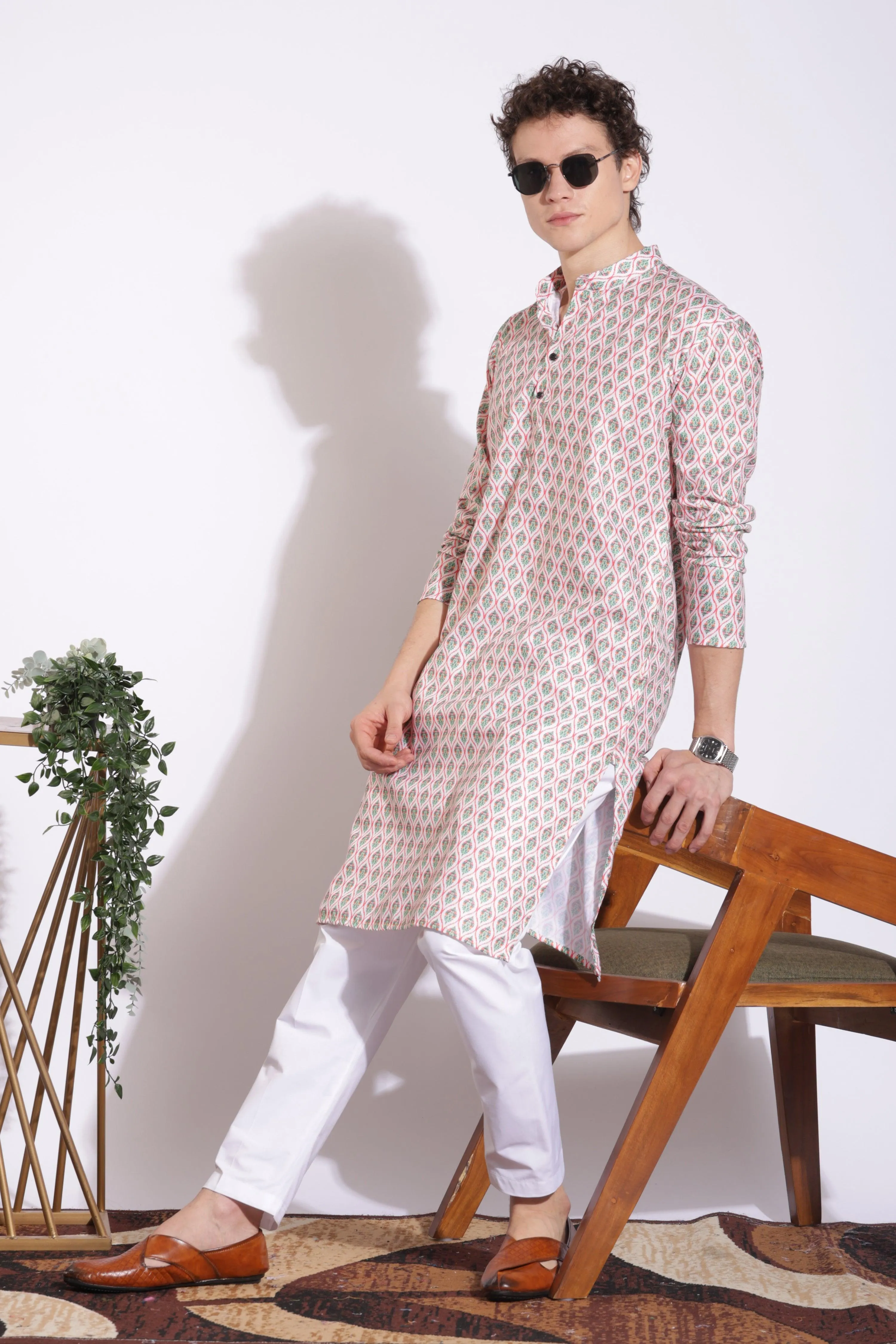 Vintage Ethnic Light Pink Print Cotton Kurta