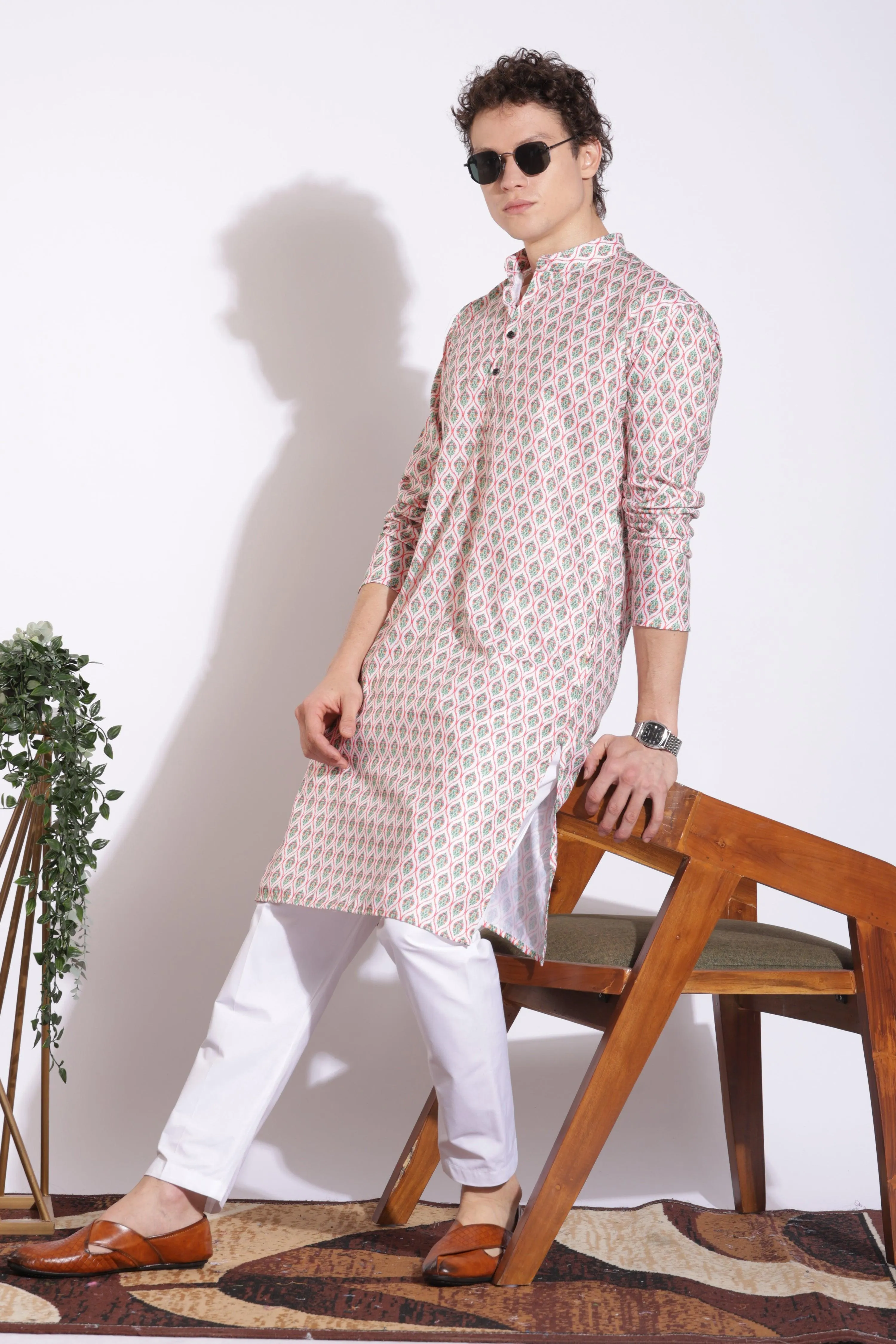 Vintage Ethnic Light Pink Print Cotton Kurta