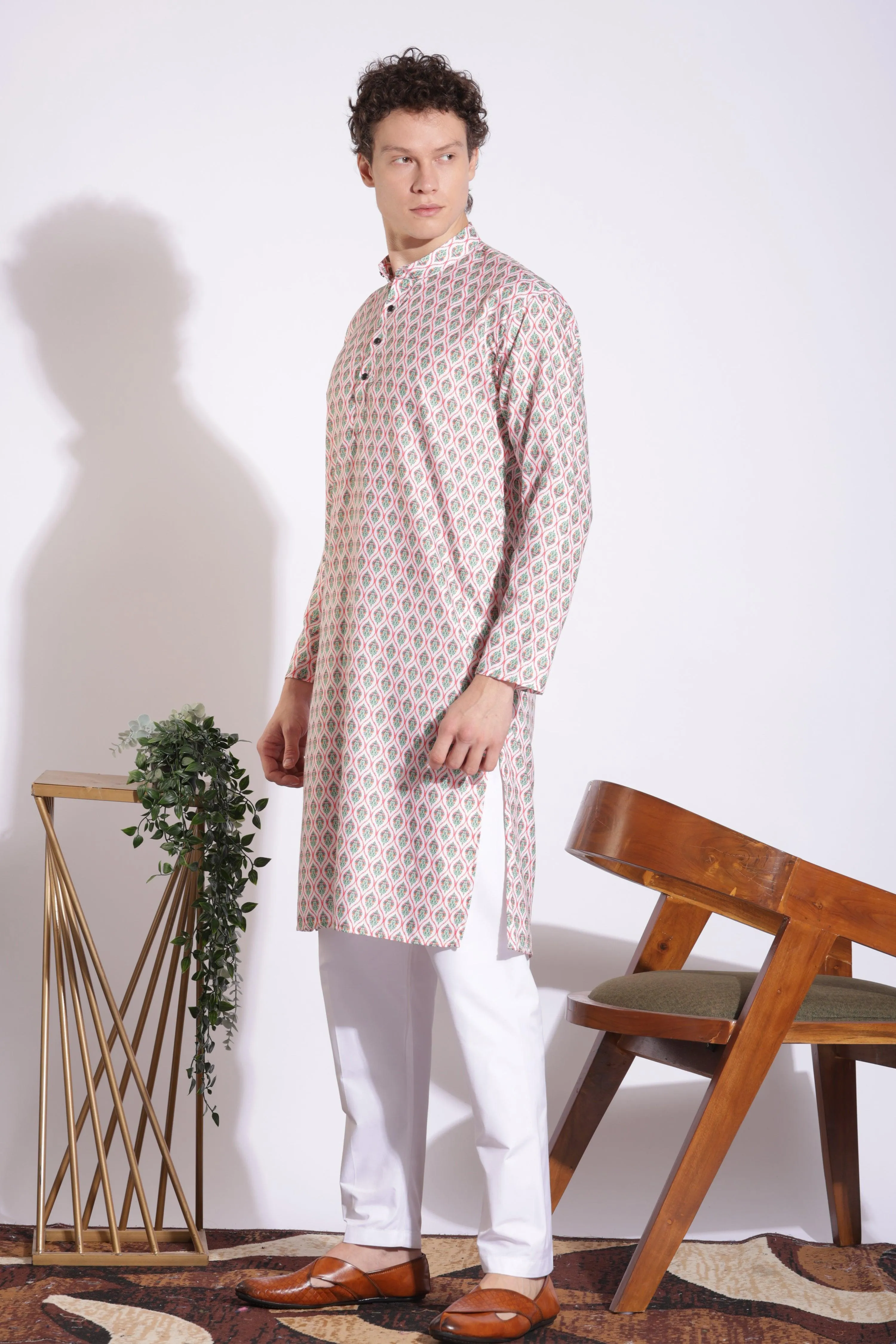 Vintage Ethnic Light Pink Print Cotton Kurta