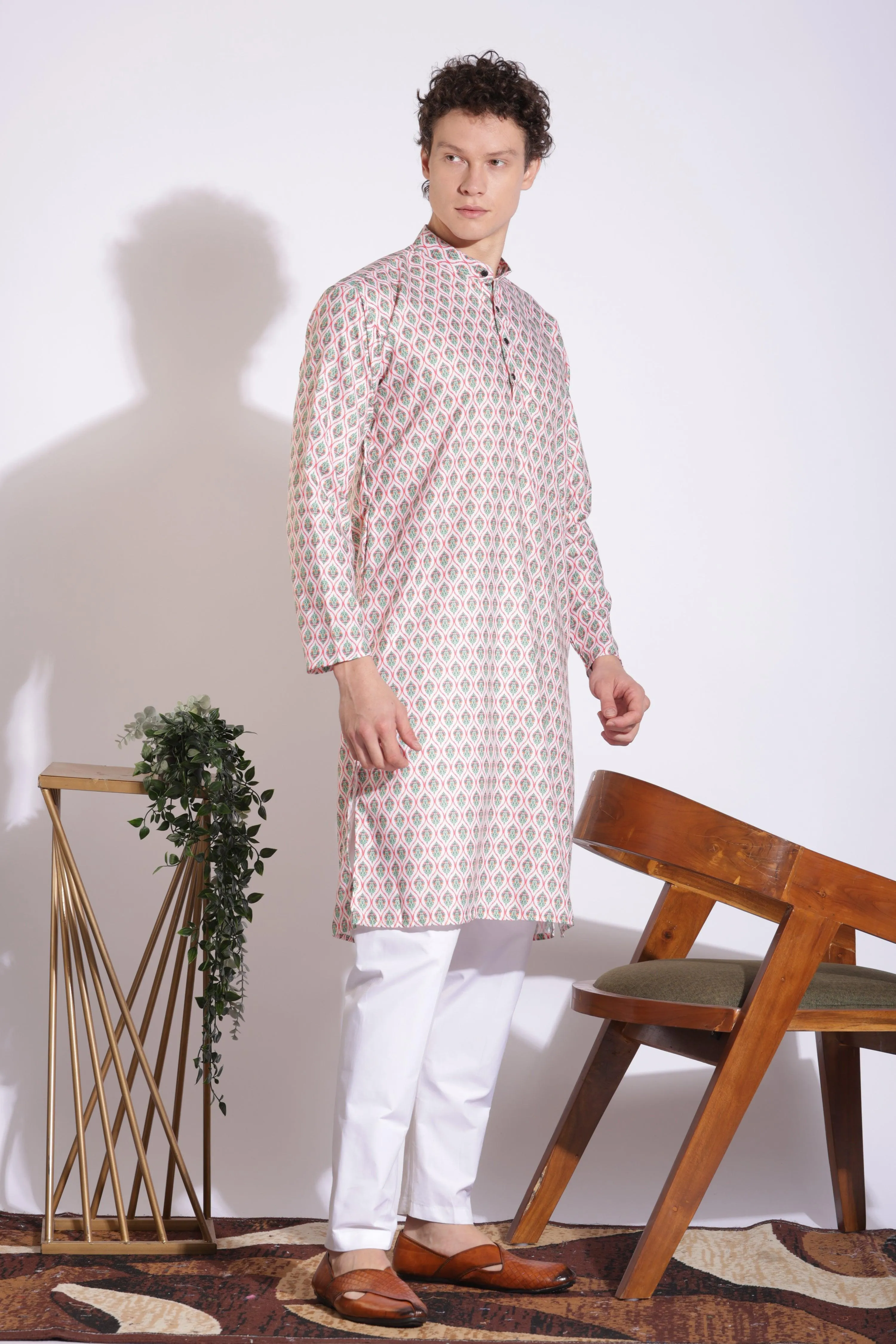 Vintage Ethnic Light Pink Print Cotton Kurta