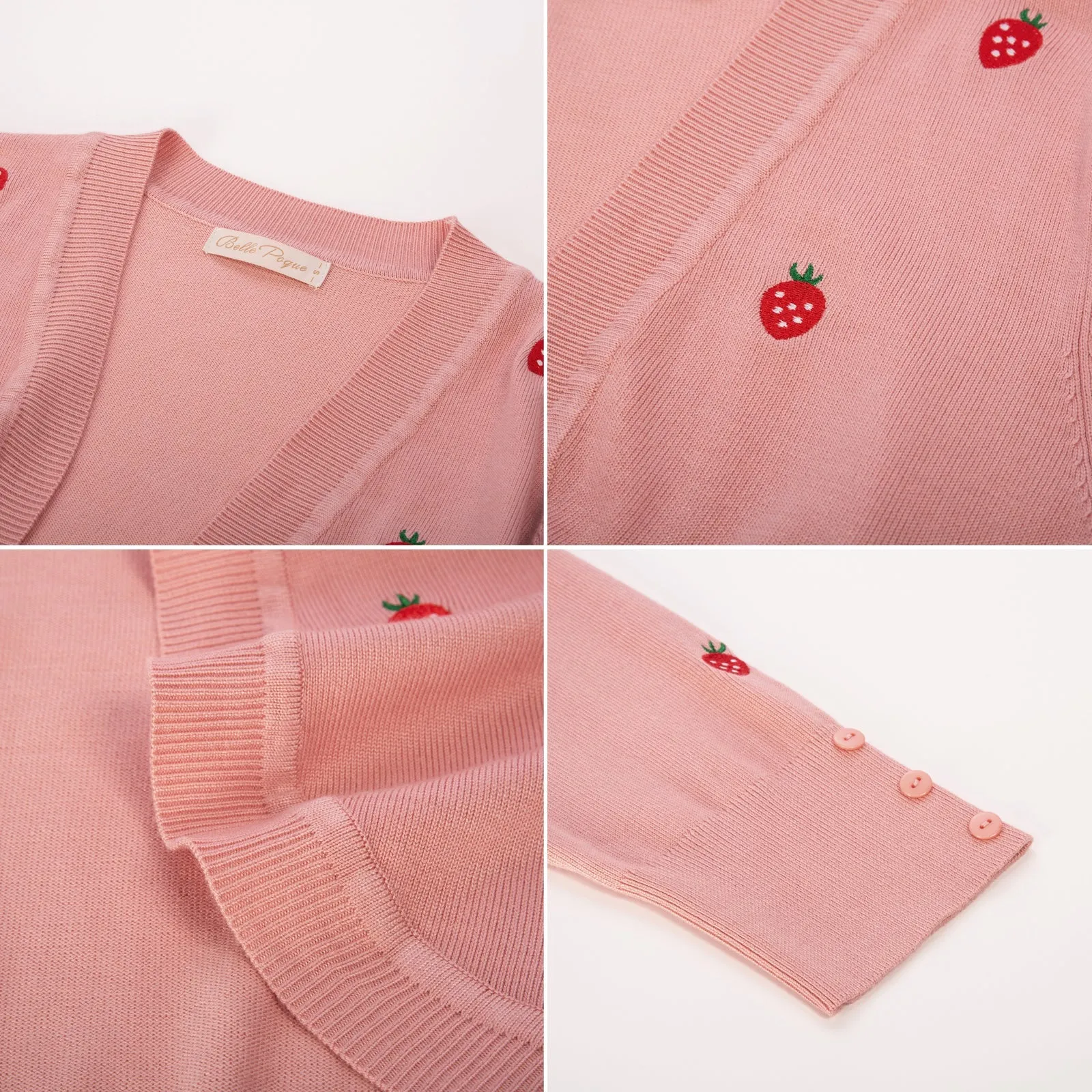 Vintage Strawberry Embroidered Cardigan 3/4 Sleeve Open Front Cropped Knitwear