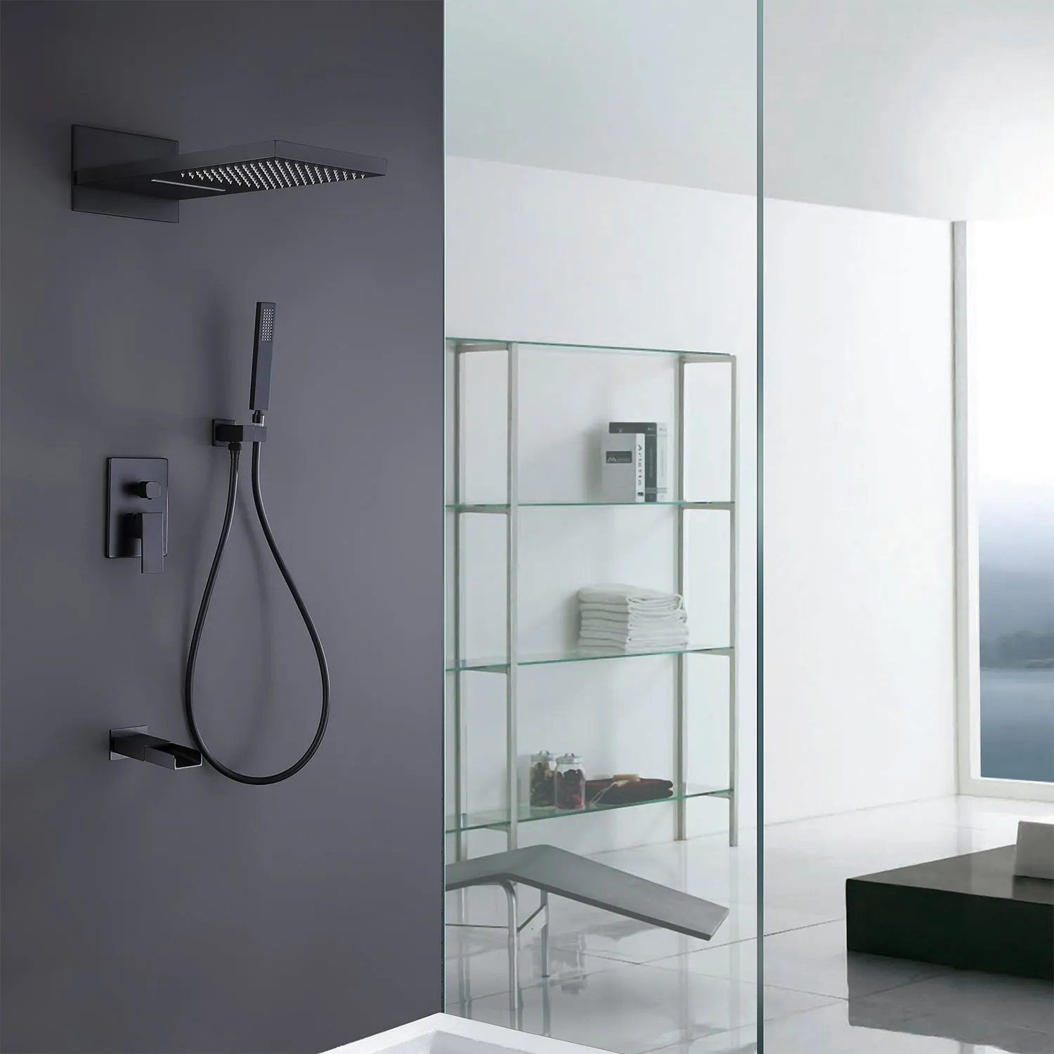 Wall Mount Bathroom Luxury Rainfall Mixer Shower Tub Spout Combo Set RB0945