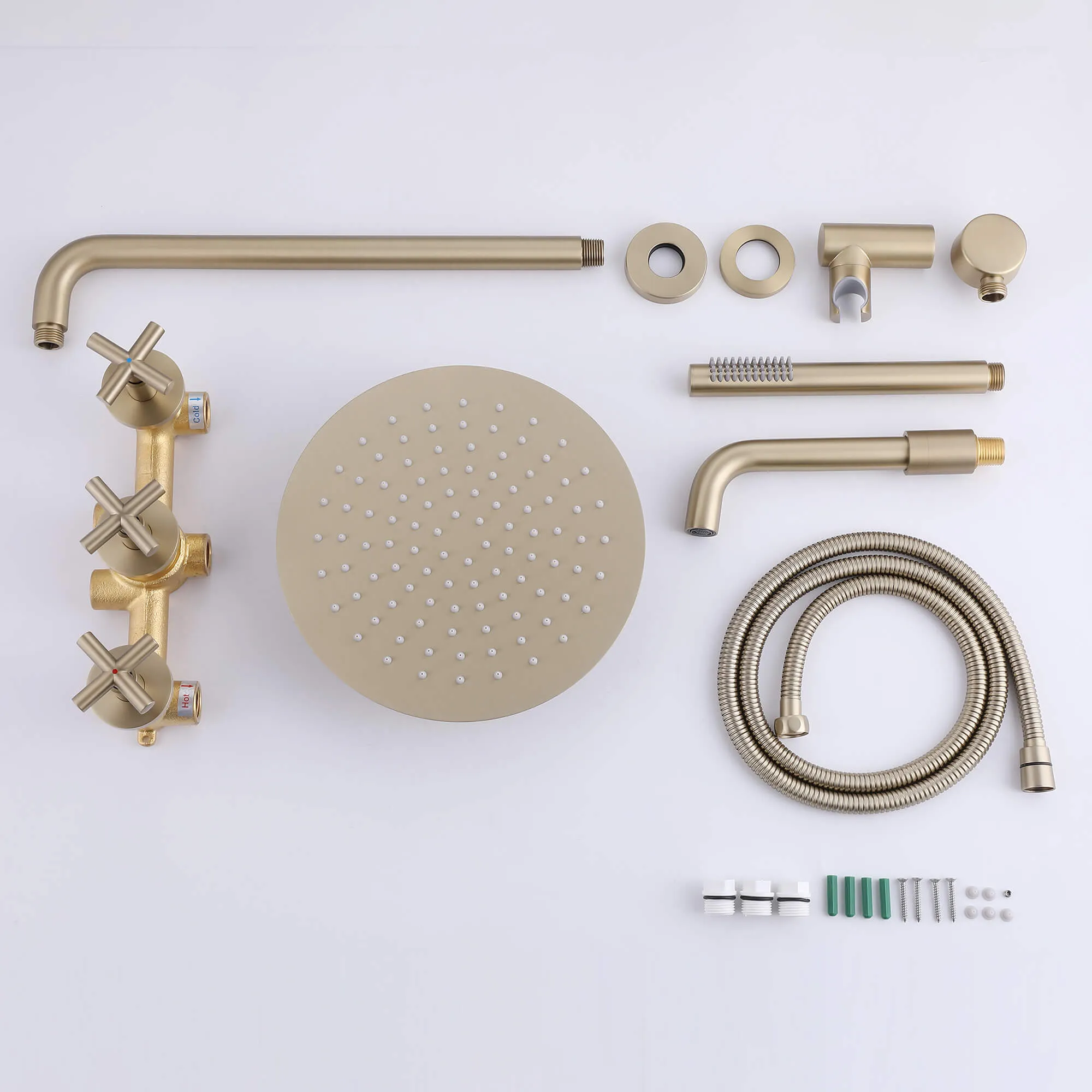 Wall Mount Rainfall Bathtub Shower System with Tub Spout Brushed Gold JK0299