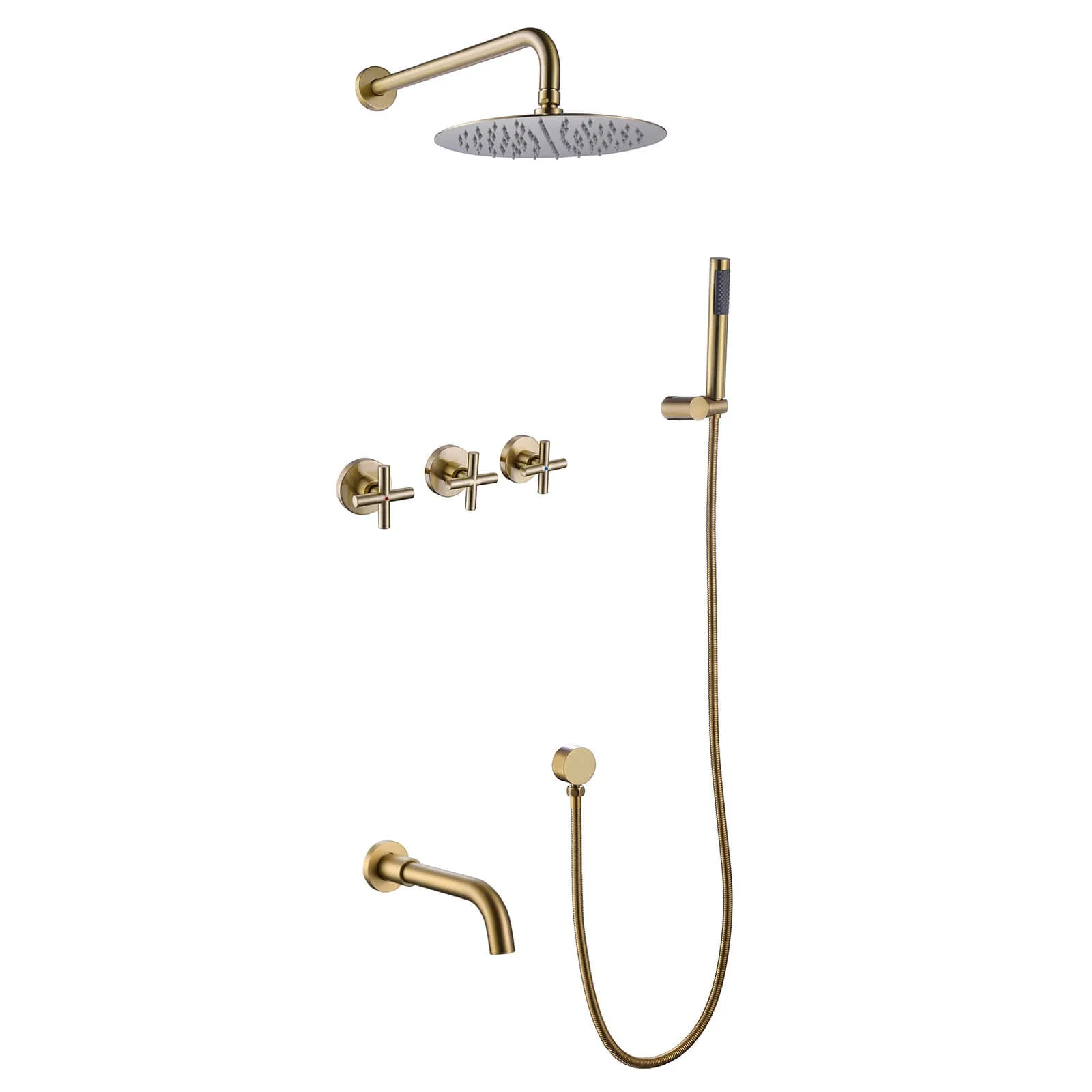 Wall Mount Rainfall Bathtub Shower System with Tub Spout Brushed Gold JK0299