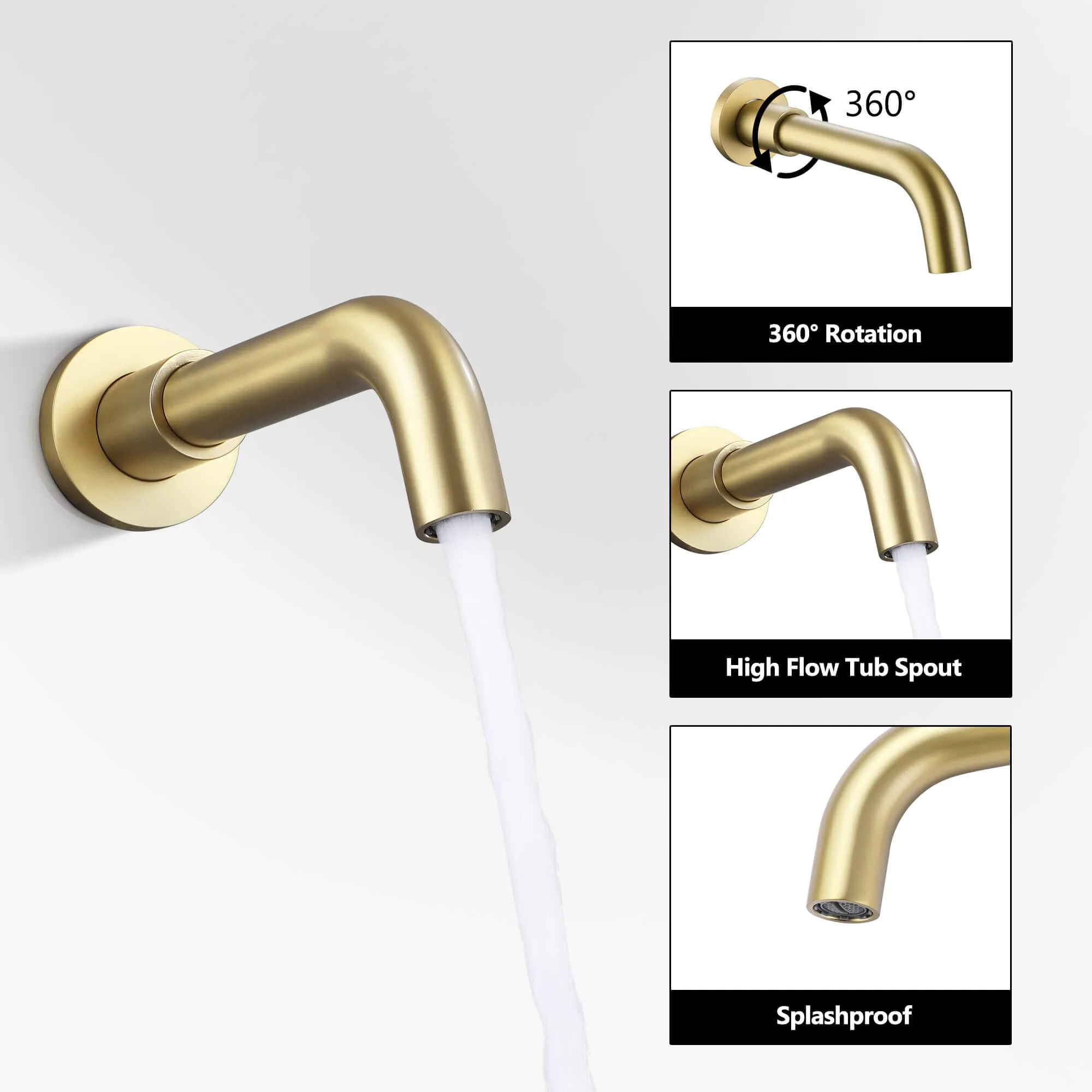 Wall Mount Rainfall Bathtub Shower System with Tub Spout Brushed Gold JK0299