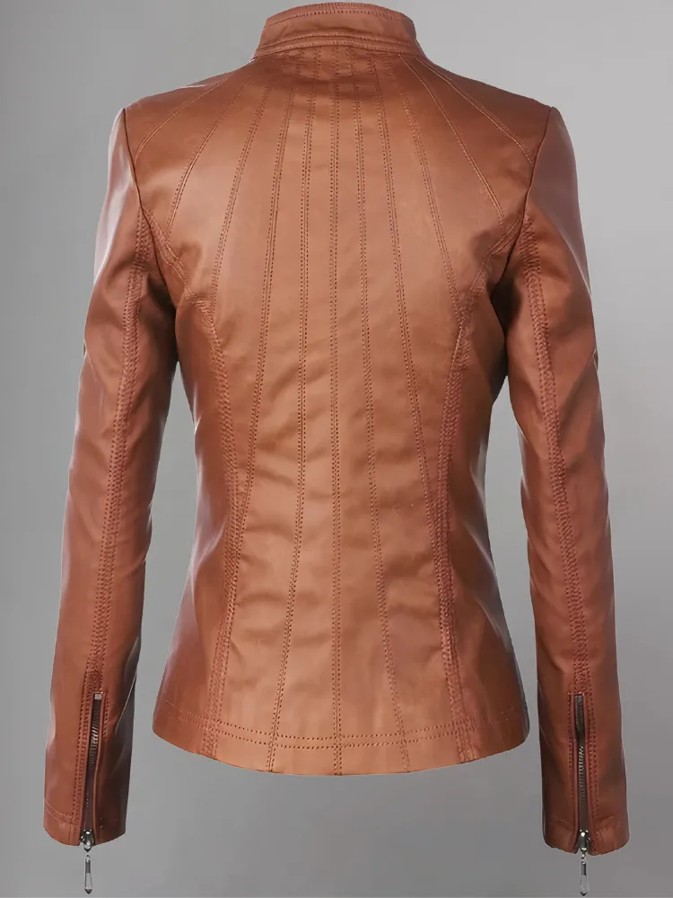 Womens Panelled Real Leather Moto Jacket