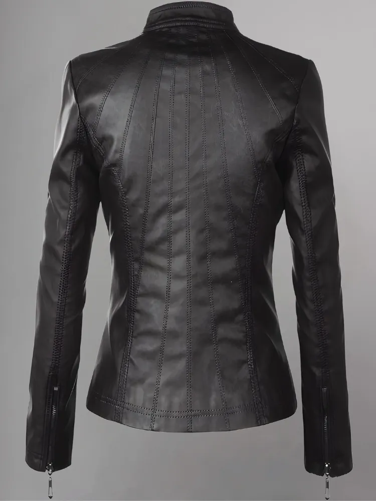 Womens Panelled Real Leather Moto Jacket