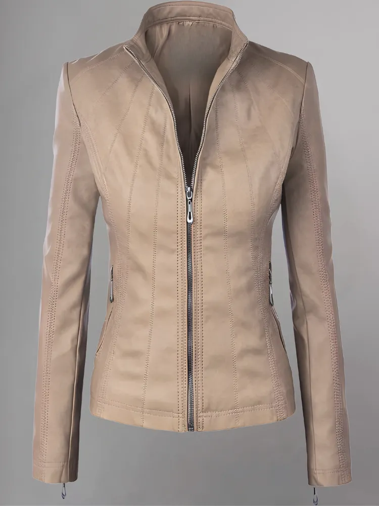 Womens Panelled Real Leather Moto Jacket