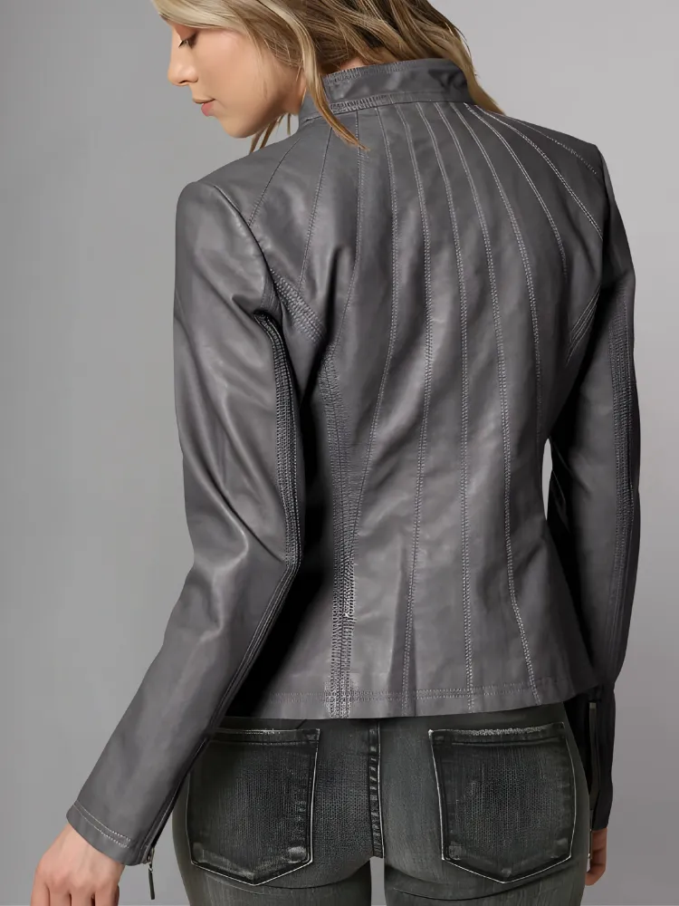 Womens Panelled Real Leather Moto Jacket