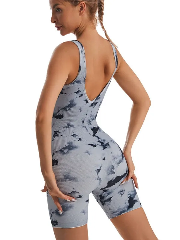 ZASUWA Female Backless Hot Tie-dye Short Jumpsuit