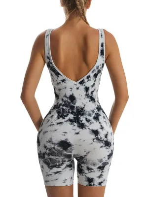 ZASUWA Female Backless Hot Tie-dye Short Jumpsuit