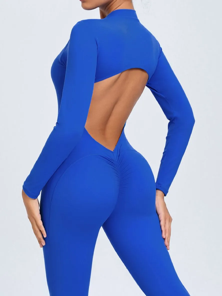 ZASUWA Female Backless Zipper Hollow Out Scrunch Bum Jumpsuit