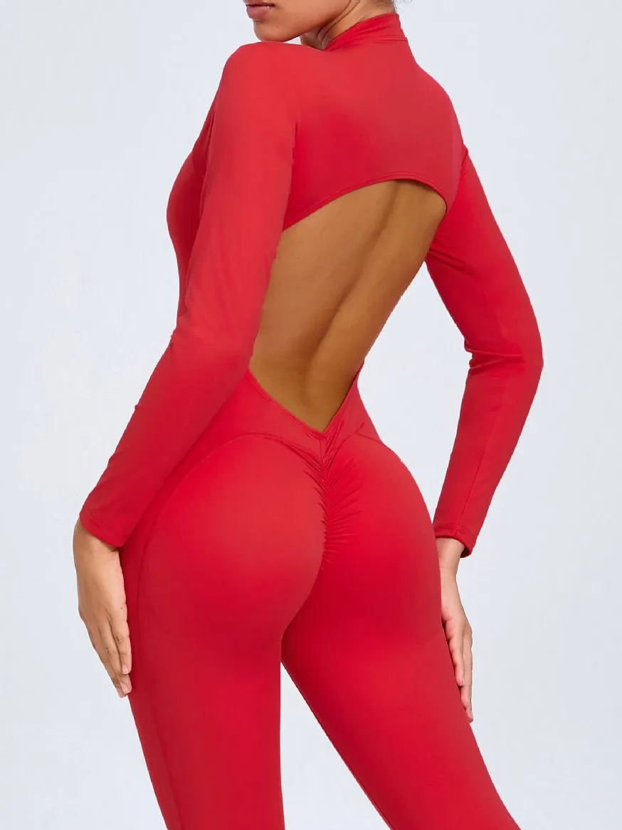 ZASUWA Female Backless Zipper Hollow Out Scrunch Bum Jumpsuit