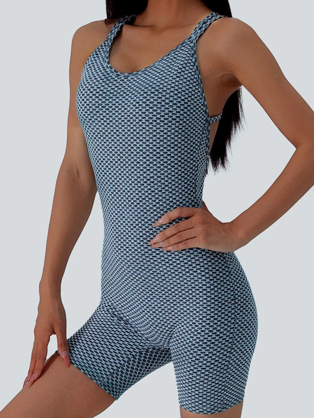 ZASUWA Female Cross Back Honeycomb Like Seamless Short Jumpsuit